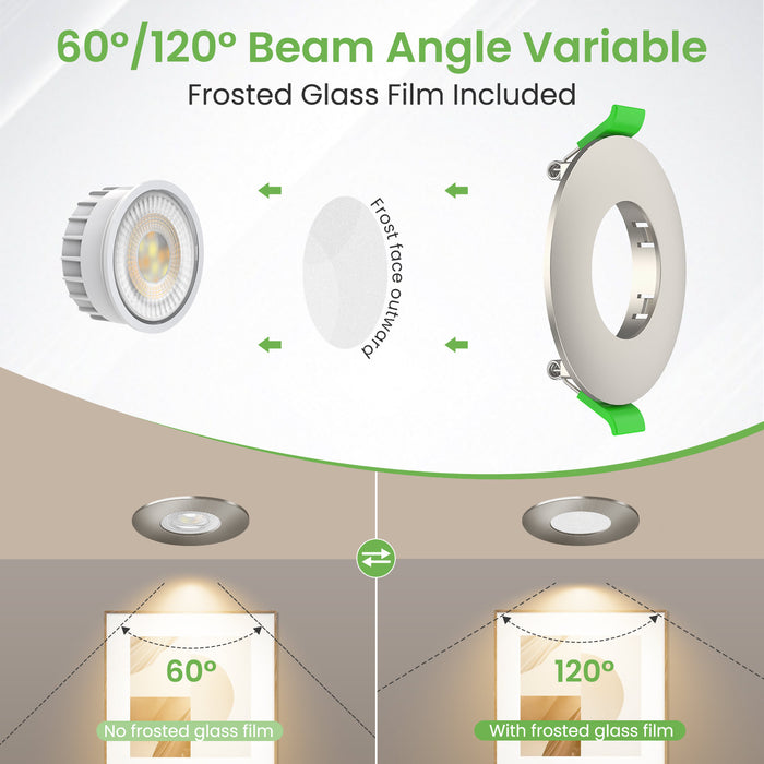 6W ∅68-75mm Nickel Recessed Led Ceiling Lights Flach 60°/120° Variable Beam Angle, Tri-Color, Dimmable, IP44, 6 PACK