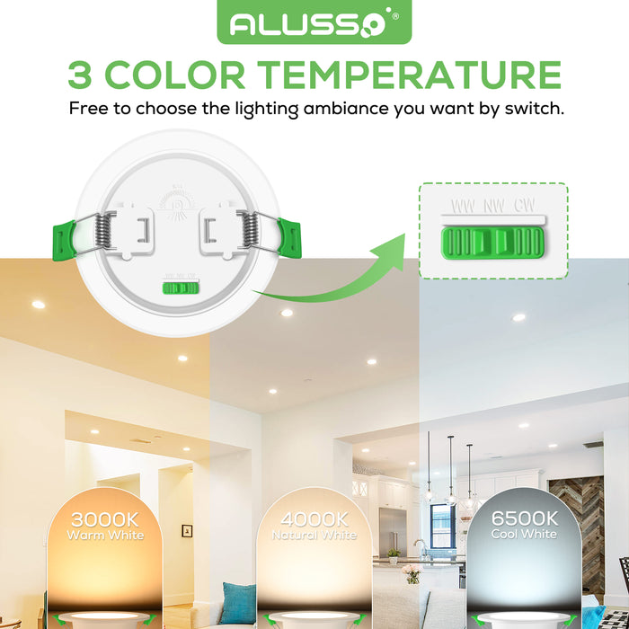 8W ∅75-85mm Recessed Led Ceiling Lights 850lm High Bright, Tri-Color, Dimmable, IP44, 6 PACK