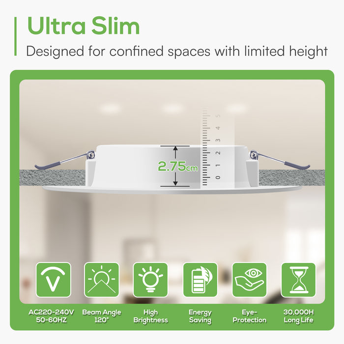 6W Ø95-100mm LED Recessed Ceiling Lights 3000K-6500K-4000K Changeable Utral Slim, IP44, 6 Pack