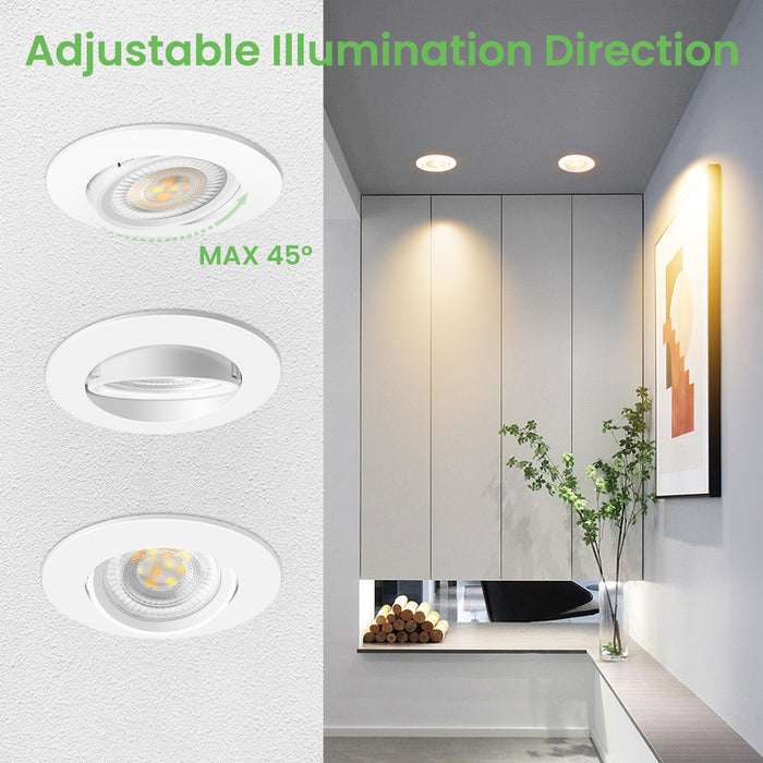 6W ∅75-78mm Recessed Led Ceiling Lights Tilt Angle, Tri-Color, Dimmable, IP20, 6 PACK