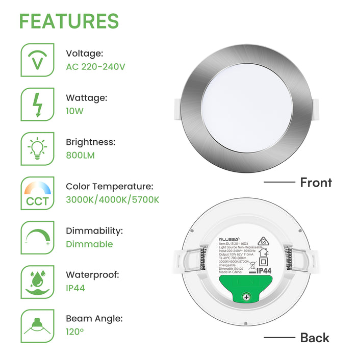 10W/12W/14W Led Downlight Dimmable Tri-coulor IP44/IP65 Recessed Ceiling Lights, 70/90/120mm Cutout, 6 pack