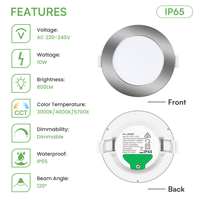 10W/12W/14W Led Downlight Dimmable Tri-coulor IP44/IP65 Recessed Ceiling Lights, 70/90/120mm Cutout, 6 pack