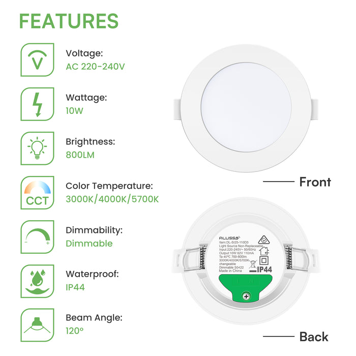 10W/12W/14W Led Downlight Dimmable Tri-coulor IP44/IP65 Recessed Ceiling Lights, 70/90/120mm Cutout, 6 pack