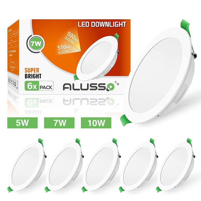 5W/7W/10W Ultra Slim LED Downlight 3000K / 4500K / 6500K IP44,Cutout 75-135mm 6 Pack