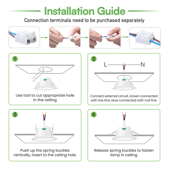 10W IP65 Nickel LED Downlight Dimmable Tri-coulor Recessed Ceiling Lights, 70-80mm Cutout, 6 pack