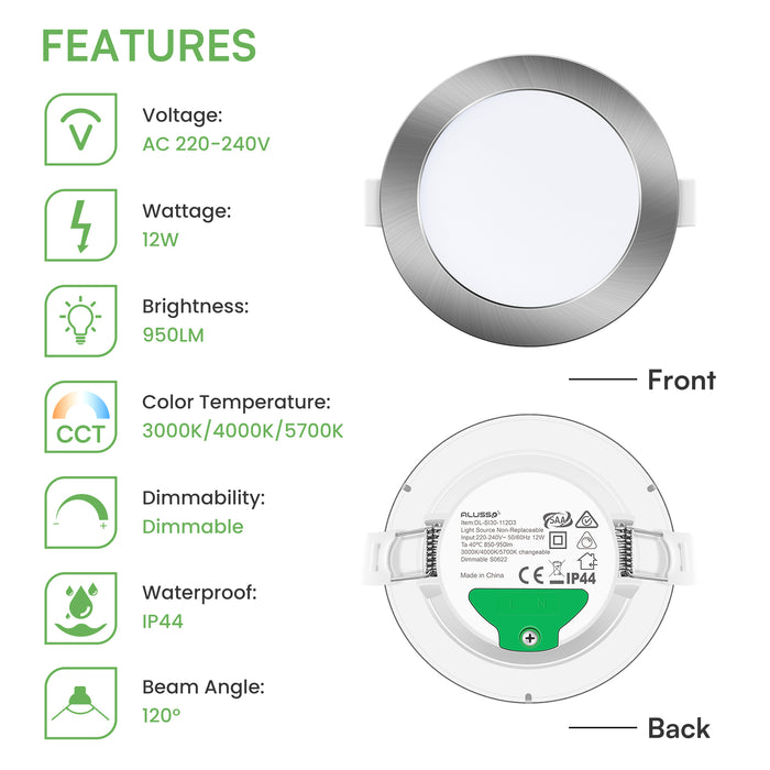 10W/12W/14W Led Downlight Dimmable Tri-coulor IP44/IP65 Recessed Ceiling Lights, 70/90/120mm Cutout, 6 pack