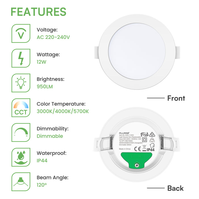 10W/12W/14W Led Downlight Dimmable Tri-coulor IP44/IP65 Recessed Ceiling Lights, 70/90/120mm Cutout, 6 pack