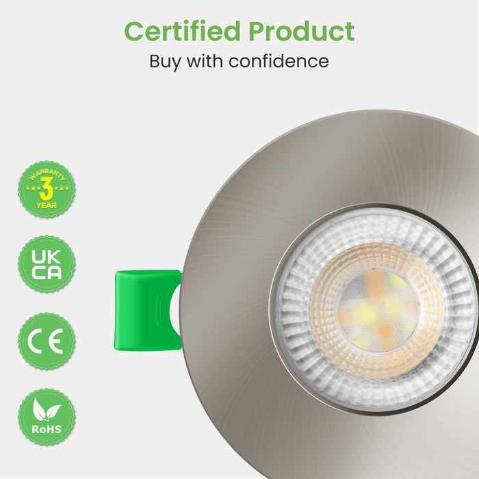 6W ∅68-75mm Nickel Recessed Led Ceiling Lights Flach 60°/120° Variable Beam Angle, Tri-Color, Dimmable, IP44, 6 PACK