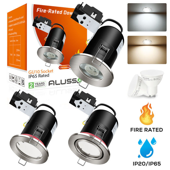 Fire Rated LED Downlight IP20/IP65 Fixed/Tilt Lamp Housing, With/Withgout GU10 Bulbs, Pack of 6