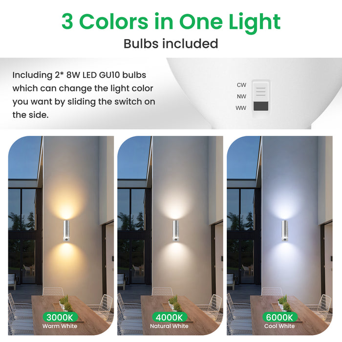 Up Down Wall Light with PIR Motion Sensor Stainless Steel IP65, 3000K/4000K/6000K, Silver