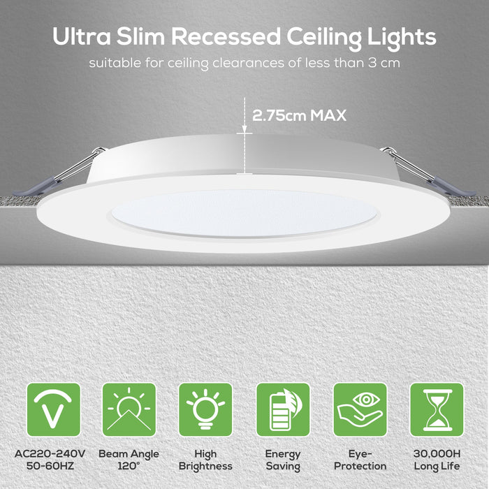 6W Ø95-100mm LED Recessed Ceiling Lights Utral Slim, Cool White 6400K, 6 PACK, IP44