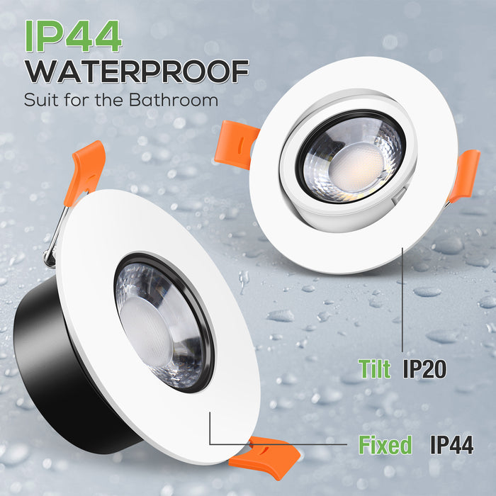 7W ∅68-75mm Recessed Led Ceiling Lights Fixed Angle 600lm, IP44, 6 PACK