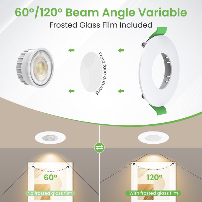 6W ∅68-75mm White Recessed Led Ceiling Lights Flach 60°/120° Variable Beam Angle, Tri-Color, Dimmable, IP44, 6 PACK