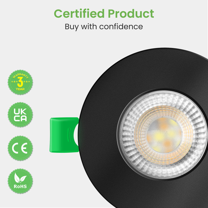 6W ∅68-75mm Black Recessed Led Ceiling Lights Flach 60°/120° Variable Beam Angle, Tri-Color, Dimmable, IP44, 6 PACK