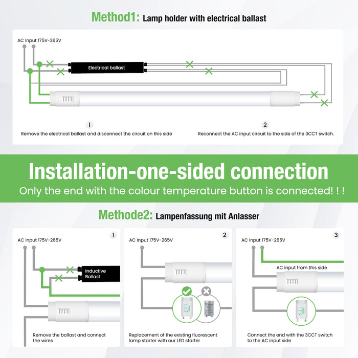 ALUSSO 3CCT LED Tube 120 cm, T8 2340LM 18 W LED Fluorescent Tube, G13 Tube Including Starter, 320° Beam Angle, Pack of 10