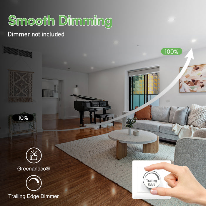 14W Led Downlight Dimmable Tri-coulor IP44 Recessed Ceiling Lights, 120-130mm Cutout, 6 pack