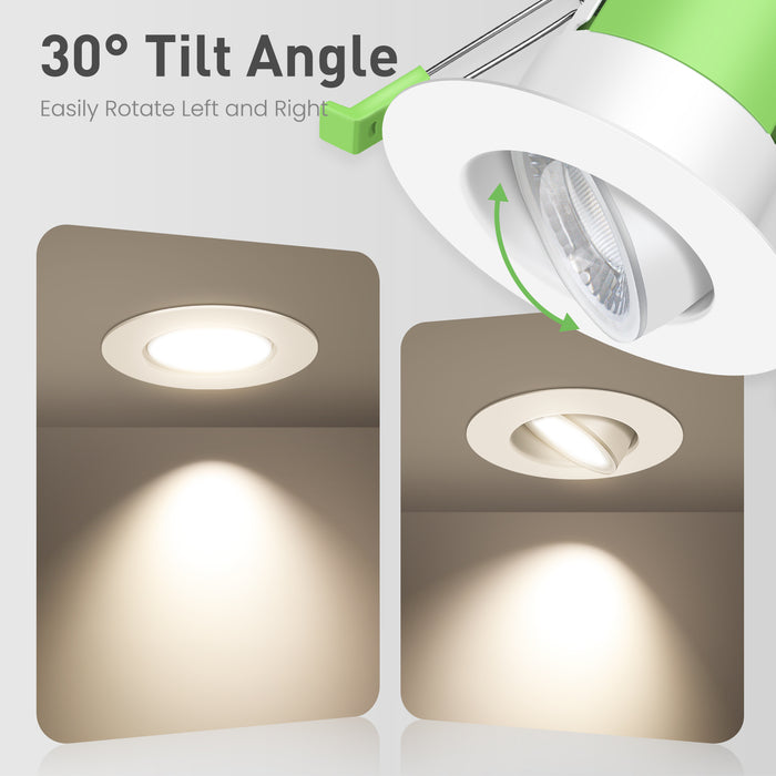 6 Pcs Recessed Fire Rated Ceiling LED Downlights, Cutout 53-70mm, 6w, 3CCT, Dimmable, White/Nickel Frame