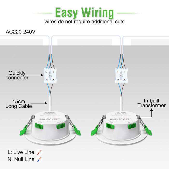 4W/6W/8W Changeable LED Downlight Dimmable Tri-colour IP44 Ultra Slim Recessed Ceiling Lights, 65-80mm Cutout, 10 Pack