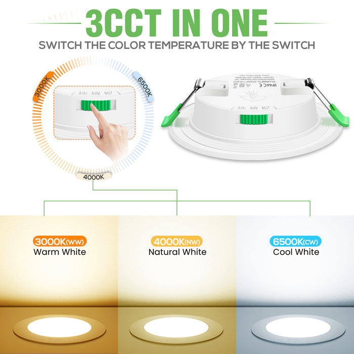 22W Ultra Slim LED Downlight CCT Dimmable IP44,Cutout 185-205mm 6 Pack