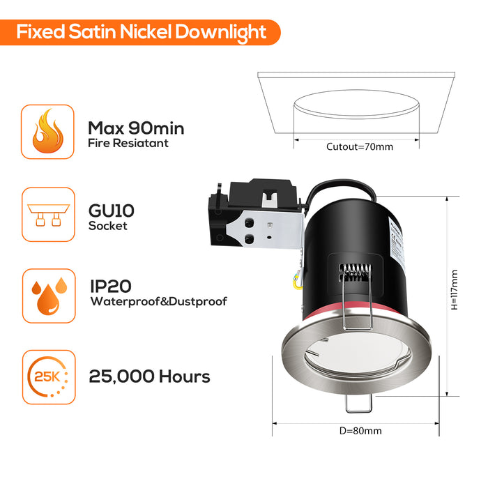 Fire Rated LED Downlight IP20/IP65 Fixed/Tilt Lamp Housing, With/Withgout GU10 Bulbs, Pack of 6