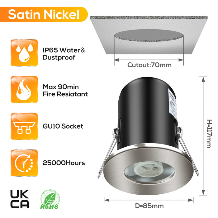 Fire Rated LED Downlight IP20/IP65 Fixed/Tilt Lamp Housing, With/Withgout GU10 Bulbs, Pack of 6