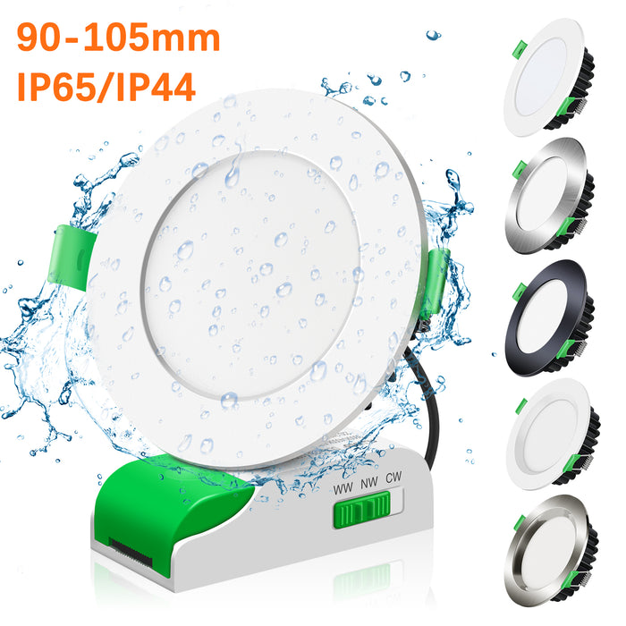 10W LED CCT Dimmable Downlight, Cutout 90-105mm, IP44/IP65 Rated, 6 Pack with External Driver