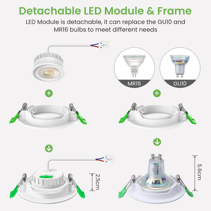 6W ∅75-78mm Swiveling Recessed Led Ceiling Lights Tilt Angle, Tri-Color, Dimmable, 60°/120° Variable Beam Angle, IP20, 6 PACK