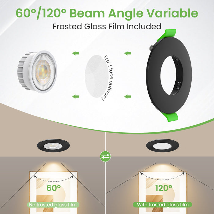 6W ∅68-75mm Black Recessed Led Ceiling Lights Flach 60°/120° Variable Beam Angle, Tri-Color, Dimmable, IP44, 6 PACK