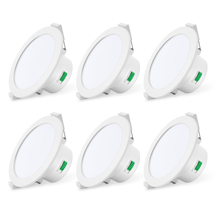 14W Led Downlight Dimmable Tri-coulor IP44 Recessed Ceiling Lights, 120-130mm Cutout, 6 pack