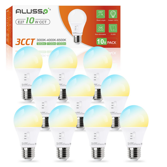 E27 LED Bulb 10 W 3000 K/4000 K /6500 K, 240° Beam Angle Spotlight