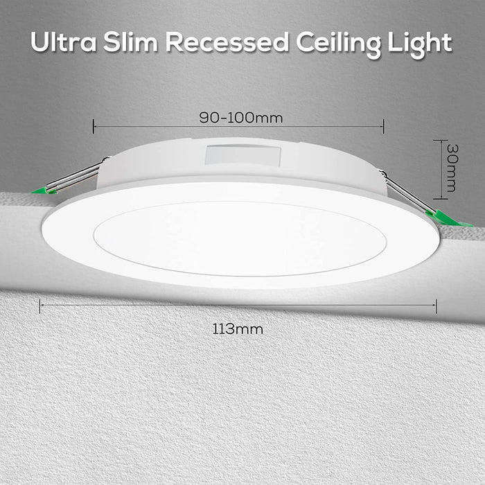7W Recessed Led Ceiling Light Warm White 3000K Cutout Ø90-100mm, 6 Pack, IP44